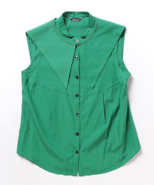 BDONNA（ビドンナ）の「フィブリルブロード　付け衿付きノースリーブブラウス（シャツ/ブラウス・レディース・ホワイト/グリーン・MEDIUM）」の2枚目の写真