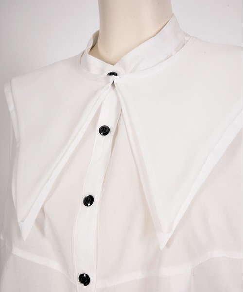BDONNA（ビドンナ）の「フィブリルブロード　付け衿付きノースリーブブラウス（シャツ/ブラウス・レディース・ホワイト/グリーン・MEDIUM）」の4枚目の写真