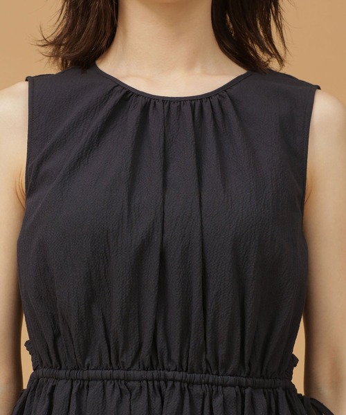 ドロストリボンサッカーワンピースノースリーブ