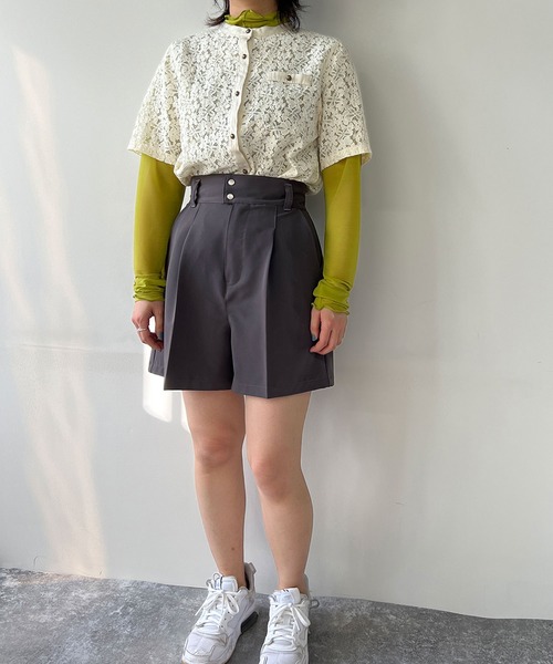 179/WG(イチナナキュウダブルジー)の「ハイウエストショートパンツ(その他パンツ・レディース・ベージュ/チェック/チャコールグレー/グリーン・MEDIUM)」の7枚目の写真