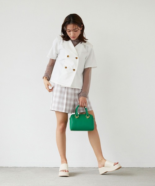 179/WG(イチナナキュウダブルジー)の「ハイウエストショートパンツ(その他パンツ・レディース・ベージュ/チェック/チャコールグレー/グリーン・MEDIUM)」の10枚目の写真