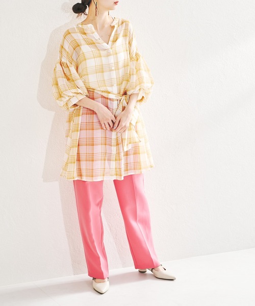 acro（アクロ）の「パフスリーブシアーチュニックワンピース/AC1411（ワンピース・レディース・ライトブルー/ブラック/ベージュ・ﾌﾘ-）」の2枚目の写真