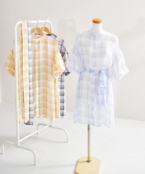 acro（アクロ）の「パフスリーブシアーチュニックワンピース/AC1411（ワンピース・レディース・ライトブルー/ブラック/ベージュ・ﾌﾘ-）」の3枚目の写真