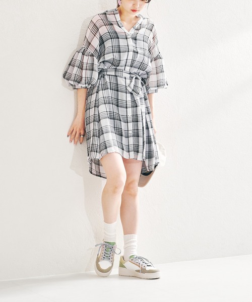 acro（アクロ）の「パフスリーブシアーチュニックワンピース/AC1411（ワンピース・レディース・ライトブルー/ブラック/ベージュ・ﾌﾘ-）」の18枚目の写真