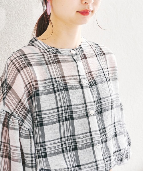 acro（アクロ）の「パフスリーブシアーチュニックワンピース/AC1411（ワンピース・レディース・ライトブルー/ブラック/ベージュ・ﾌﾘ-）」の16枚目の写真