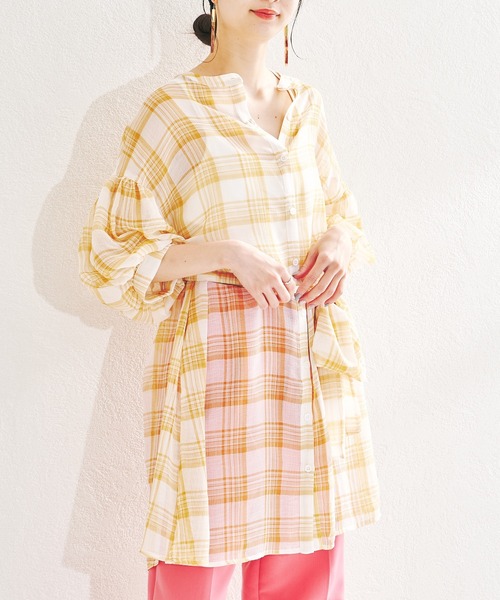 acro（アクロ）の「パフスリーブシアーチュニックワンピース/AC1411（ワンピース・レディース・ライトブルー/ブラック/ベージュ・ﾌﾘ-）」の22枚目の写真