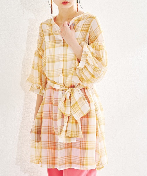 acro（アクロ）の「パフスリーブシアーチュニックワンピース/AC1411（ワンピース・レディース・ライトブルー/ブラック/ベージュ・ﾌﾘ-）」の7枚目の写真