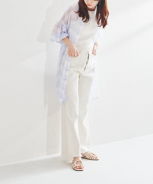 acro（アクロ）の「パフスリーブシアーチュニックワンピース/AC1411（ワンピース・レディース・ライトブルー/ブラック/ベージュ・ﾌﾘ-）」の5枚目の写真