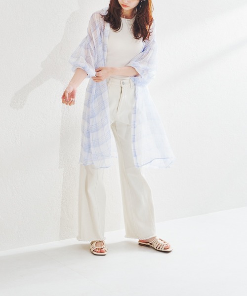 acro（アクロ）の「パフスリーブシアーチュニックワンピース/AC1411（ワンピース・レディース・ライトブルー/ブラック/ベージュ・ﾌﾘ-）」の13枚目の写真