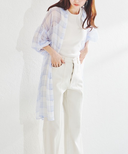 acro（アクロ）の「パフスリーブシアーチュニックワンピース/AC1411（ワンピース・レディース・ライトブルー/ブラック/ベージュ・ﾌﾘ-）」の11枚目の写真