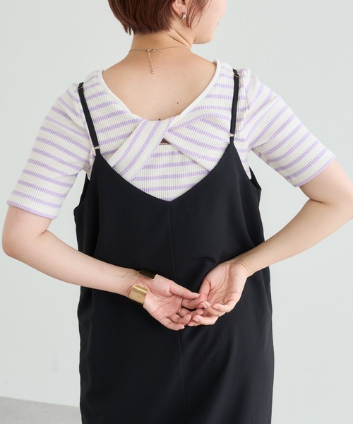 natural couture(ナチュラルクチュール)の「WEB限定/ねじりオープンバックテレコT(Tシャツ/カットソー・レディース・その他2/ネイビー/その他1/オフホワイト・FREE)」の1枚目の写真
