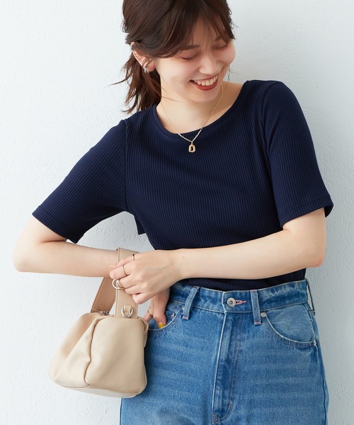 natural couture(ナチュラルクチュール)の「WEB限定/ねじりオープンバックテレコT(Tシャツ/カットソー・レディース・その他2/ネイビー/その他1/オフホワイト・FREE)」の3枚目の写真