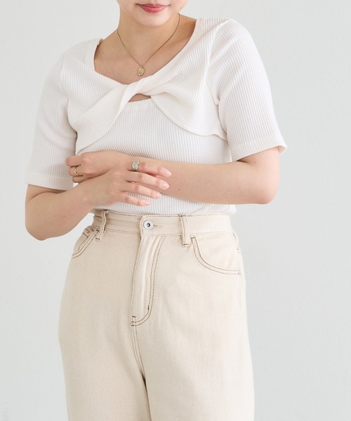natural couture(ナチュラルクチュール)の「WEB限定/ねじりオープンバックテレコT(Tシャツ/カットソー・レディース・その他2/ネイビー/その他1/オフホワイト・FREE)」の2枚目の写真