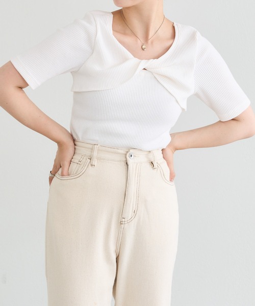 natural couture(ナチュラルクチュール)の「WEB限定/ねじりオープンバックテレコT(Tシャツ/カットソー・レディース・その他2/ネイビー/その他1/オフホワイト・FREE)」の5枚目の写真