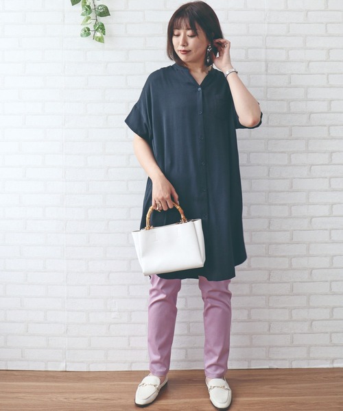 BELLUNA PLUS(ベルーナ)の「麻調スラブ素材袖切替デザインワンピース(ワンピース・レディース・ネイビー/カーキ/ターコイズブルー/オレンジ・MEDIUM/LARGE/X-LARGE)」の6枚目の写真