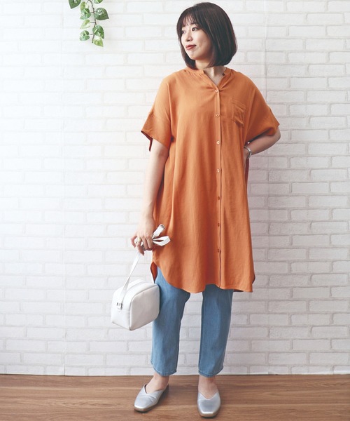 BELLUNA PLUS(ベルーナ)の「麻調スラブ素材袖切替デザインワンピース(ワンピース・レディース・ネイビー/カーキ/ターコイズブルー/オレンジ・MEDIUM/LARGE/X-LARGE)」の10枚目の写真