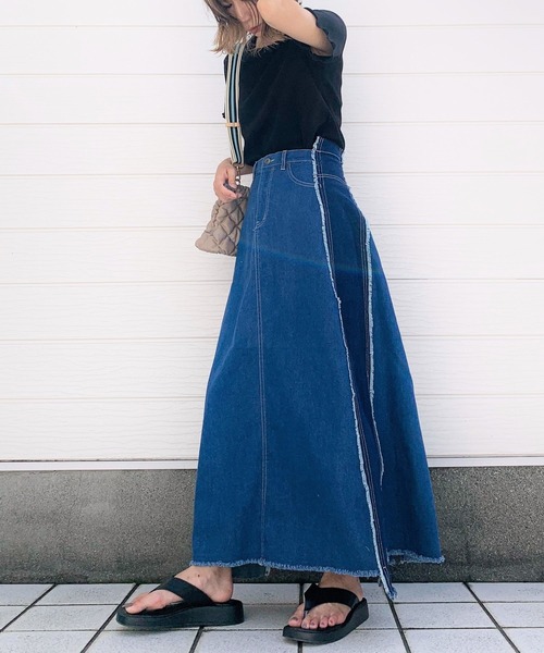 Q（キュー）の「切替デニムスカート（デニムスカート）」 - WEAR
