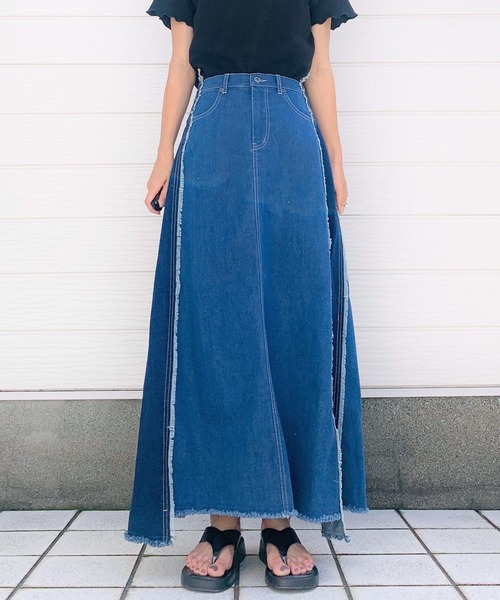 Q（キュー）の「切替デニムスカート（デニムスカート）」 - WEAR