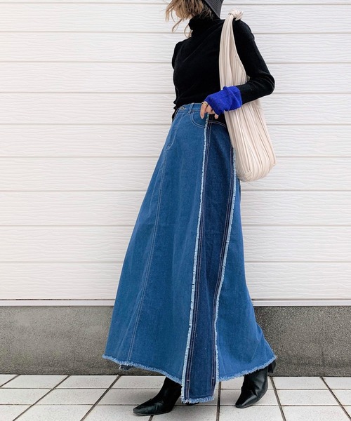 Q（キュー）の「切替デニムスカート（デニムスカート）」 - WEAR