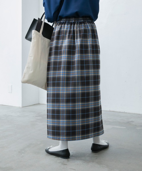 BONLECILL（ボンルシール）の「ベルトデザインチェックスカート（スカート・レディース・ブルー/ベージュ/グリーン/ネイビー/ブラウン/グレー・FREE）」の13枚目の写真