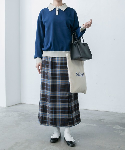 BONLECILL（ボンルシール）の「ベルトデザインチェックスカート（スカート・レディース・ブルー/ベージュ/グリーン/ネイビー/ブラウン/グレー・FREE）」の14枚目の写真