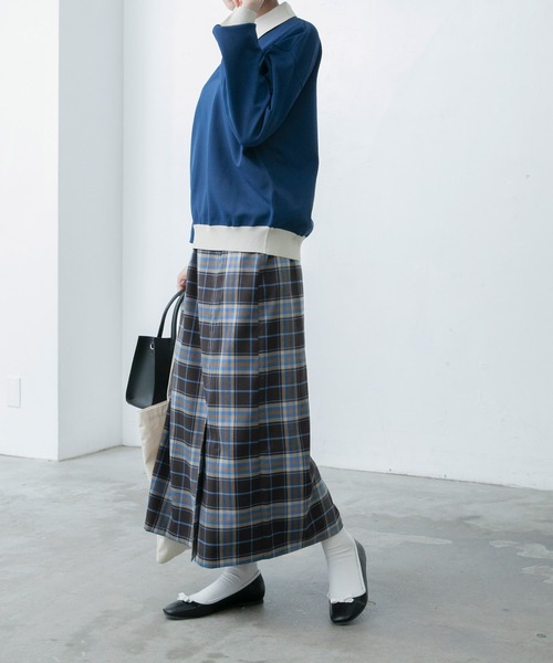 BONLECILL（ボンルシール）の「ベルトデザインチェックスカート（スカート・レディース・ブルー/ベージュ/グリーン/ネイビー/ブラウン/グレー・FREE）」の15枚目の写真