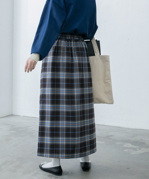 BONLECILL（ボンルシール）の「ベルトデザインチェックスカート（スカート・レディース・ブルー/ベージュ/グリーン/ネイビー/ブラウン/グレー・FREE）」の17枚目の写真