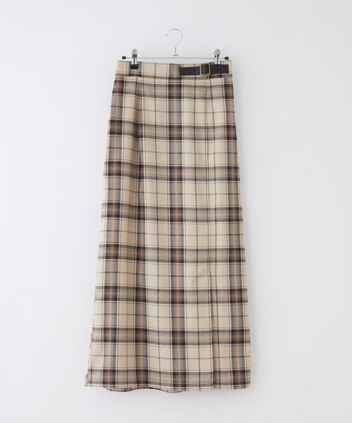 BONLECILL（ボンルシール）の「ベルトデザインチェックスカート（スカート・レディース・ブルー/ベージュ/グリーン/ネイビー/ブラウン/グレー・FREE）」の20枚目の写真