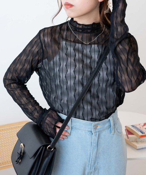 WEGO(ウィゴー)の「WEGO/シアーメロウロンT(Tシャツ/カットソー・レディース・ブラック/オフホワイト・FREE)」の1枚目の写真