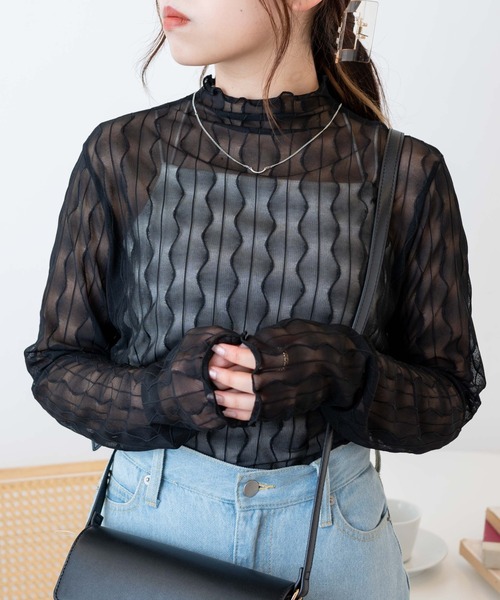 WEGO(ウィゴー)の「WEGO/シアーメロウロンT(Tシャツ/カットソー・レディース・ブラック/オフホワイト・FREE)」の9枚目の写真