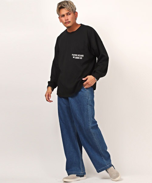 LUXSTYLE（ラグスタイル）の「デニムワイドチノパンツ（デニムパンツ・メンズ・ブルー/ブラック/ネイビー・L/M）」の7枚目の写真
