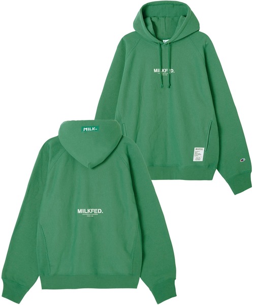 MILKFED.(ミルクフェド)の「MILKFED.ⅹCHAMPION SWEAT HOODIE(パーカー・レディース・ネイビー/ブラック/アッシュ/グリーン/オフホワイト・M/S)」の1枚目の写真