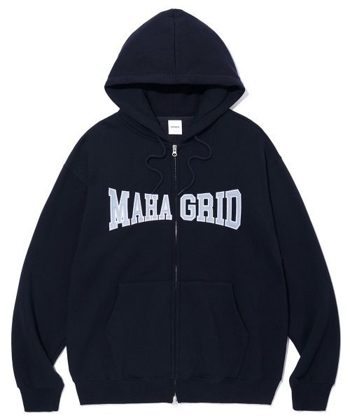 MAHAGRID(マハグリッド)の「『mahagrid/マハグリッド』APPLIQUE ZIP UP HOODIE/アップリケデザイン ジップアップパーカー(パーカー・レディース・ブラック/ネイビー/グレー/ライトグレー・M/L/S/XL)」の4枚目の写真