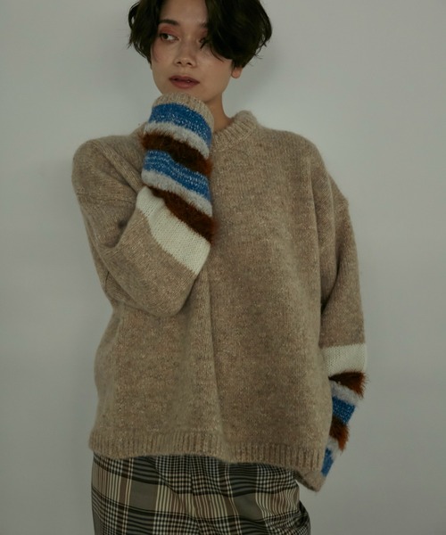 INED(イネド)の「《SUPERIOR CLOSET》異素材MIXニット(ニット/セーター・レディース・ブルー/ベージュ・9号)」の2枚目の写真
