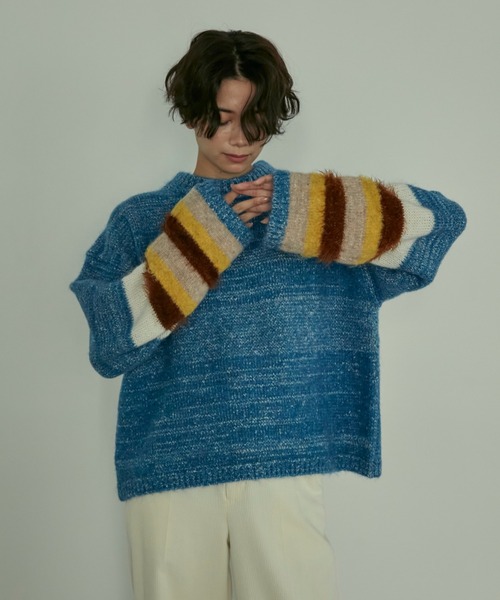 INED(イネド)の「《SUPERIOR CLOSET》異素材MIXニット(ニット/セーター・レディース・ブルー/ベージュ・9号)」の3枚目の写真