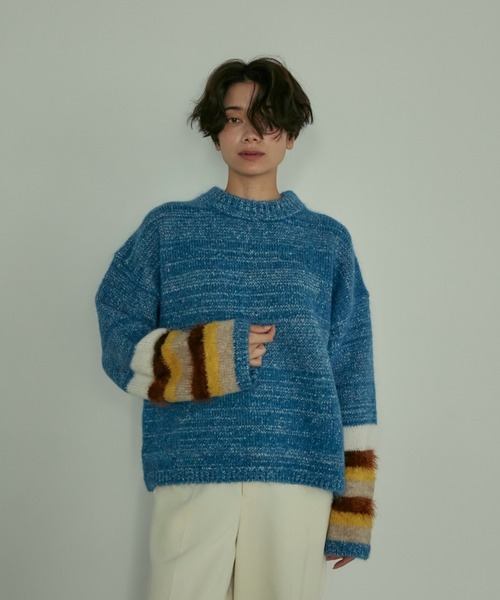 INED(イネド)の「《SUPERIOR CLOSET》異素材MIXニット(ニット/セーター・レディース・ブルー/ベージュ・9号)」の4枚目の写真