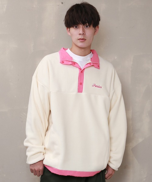 SPINNS（スピンズ）の「ハーフスナップ　フリーストップス（スウェット・メンズ・ピンク/アイボリー/イエロー/ロイヤルブルー/グリーン系その他2/グリーン系その他・ONESIZE）」の2枚目の写真