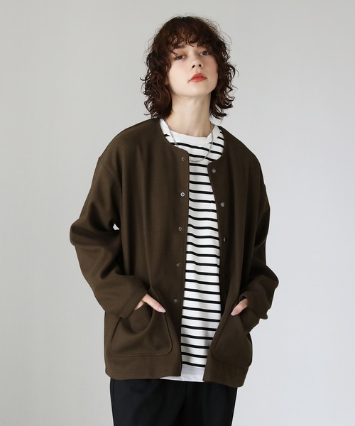 ETELIO（エテリオ）の「ウールライクストレッチノーカラーカーディガン