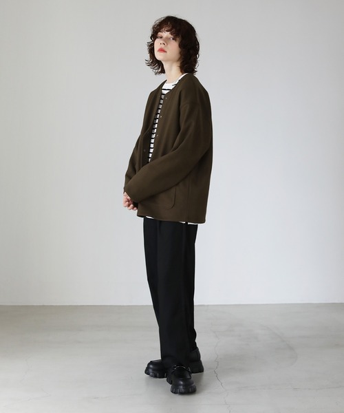 ETELIO(エテリオ)の「ウールライクストレッチノーカラーカーディガン(カーディガン/ボレロ・メンズ・ブラウン/ブルーグレー/ワイン/ダークグリーン・S/M/L)」の7枚目の写真