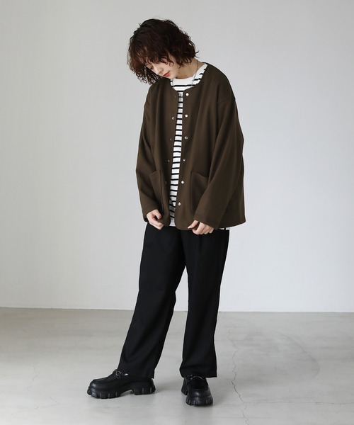 ETELIO(エテリオ)の「ウールライクストレッチノーカラーカーディガン(カーディガン/ボレロ・メンズ・ブラウン/ブルーグレー/ワイン/ダークグリーン・S/M/L)」の8枚目の写真