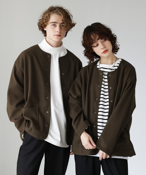 ETELIO(エテリオ)の「ウールライクストレッチノーカラーカーディガン(カーディガン/ボレロ・メンズ・ブラウン/ブルーグレー/ワイン/ダークグリーン・S/M/L)」の9枚目の写真