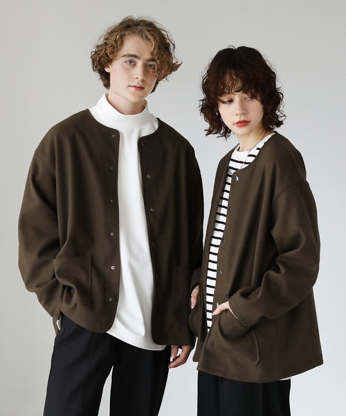 ETELIO(エテリオ)の「ウールライクストレッチノーカラーカーディガン(カーディガン/ボレロ・メンズ・ブラウン/ブルーグレー/ワイン/ダークグリーン・S/M/L)」の10枚目の写真