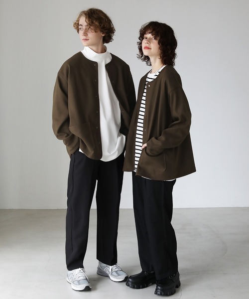 ETELIO(エテリオ)の「ウールライクストレッチノーカラーカーディガン(カーディガン/ボレロ・メンズ・ブラウン/ブルーグレー/ワイン/ダークグリーン・S/M/L)」の12枚目の写真