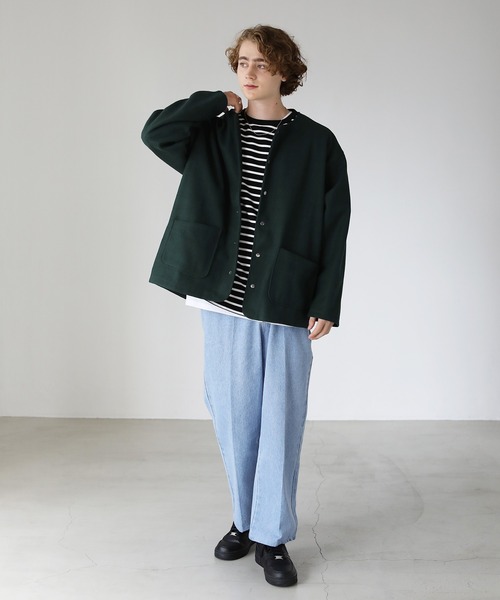 ETELIO(エテリオ)の「ウールライクストレッチノーカラーカーディガン(カーディガン/ボレロ・メンズ・ブラウン/ブルーグレー/ワイン/ダークグリーン・S/M/L)」の15枚目の写真