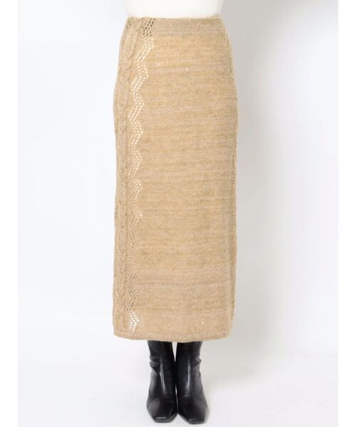 LAGUNAMOON（ラグナムーン）の「スパンコールニットスカート（スカート・レディース・ベージュ/イエロー・SMALL/MEDIUM）」の4枚目の写真