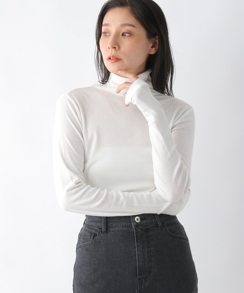 LEPSIM（レプシィム）の「フライスインナータートル　353640（Tシャツ/カットソー・レディース・ブラック/ブラウン/グレイッシュベージュ/グリーン/オフホワイト・FREE）」の10枚目の写真