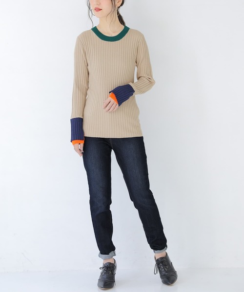 osharewalker（オシャレウォーカー）の「【廃盤】『スリーブレイヤードワイドリブニット』（ニット/セーター・レディース・ベージュ/グリーン/ブラック・1/2）」の4枚目の写真