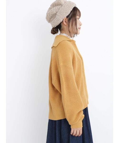 Samansa Mos2(サマンサ モスモス)の「ビッグカラーニットカーディガン(カーディガン/ボレロ・レディース・ブラウン/ブラック/イエロー/グリーン・フリ-)」の12枚目の写真