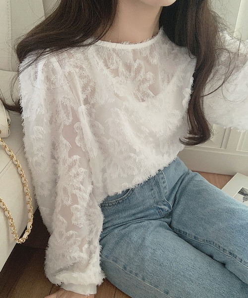 LAUIR（ラウアー）の「フラワーシアージャガードブラウス（シャツ/ブラウス・レディース・ホワイト/ブラック/アイボリー/ライトピンク/ブラウン・MEDIUM/LARGE/SMALL/X-LARGE）」の13枚目の写真