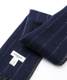 Wフェイスウールカシミヤストライプマフラー アラシャンカシミヤ混 30cm幅